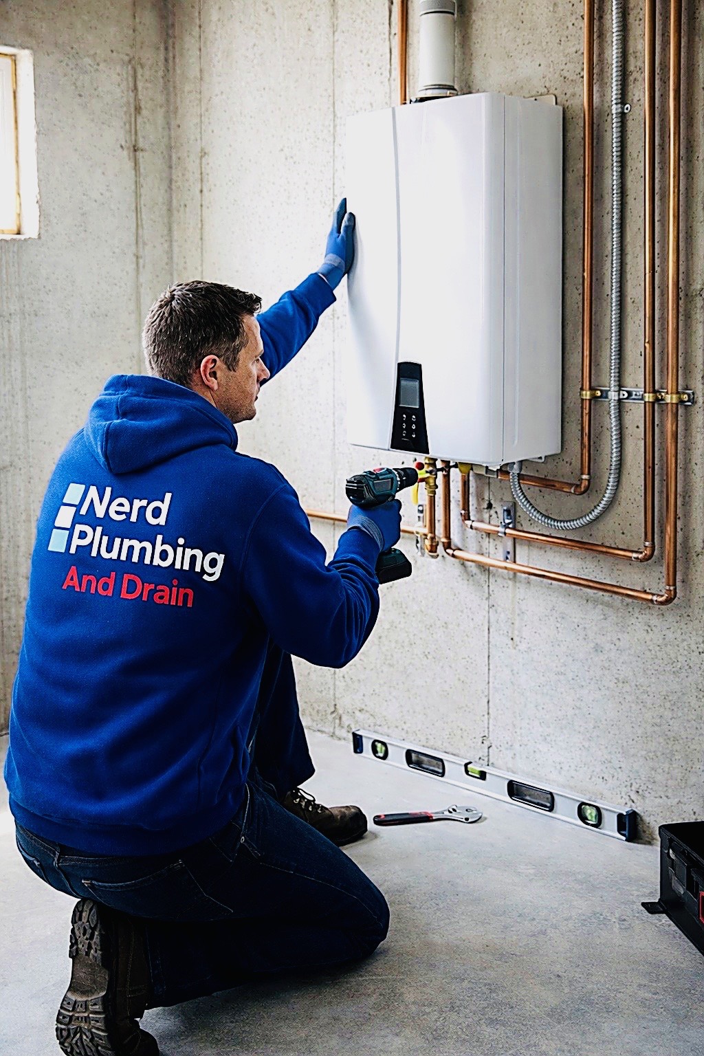 Nerd Plumbing installing a tankless for a customer in Olympia WA