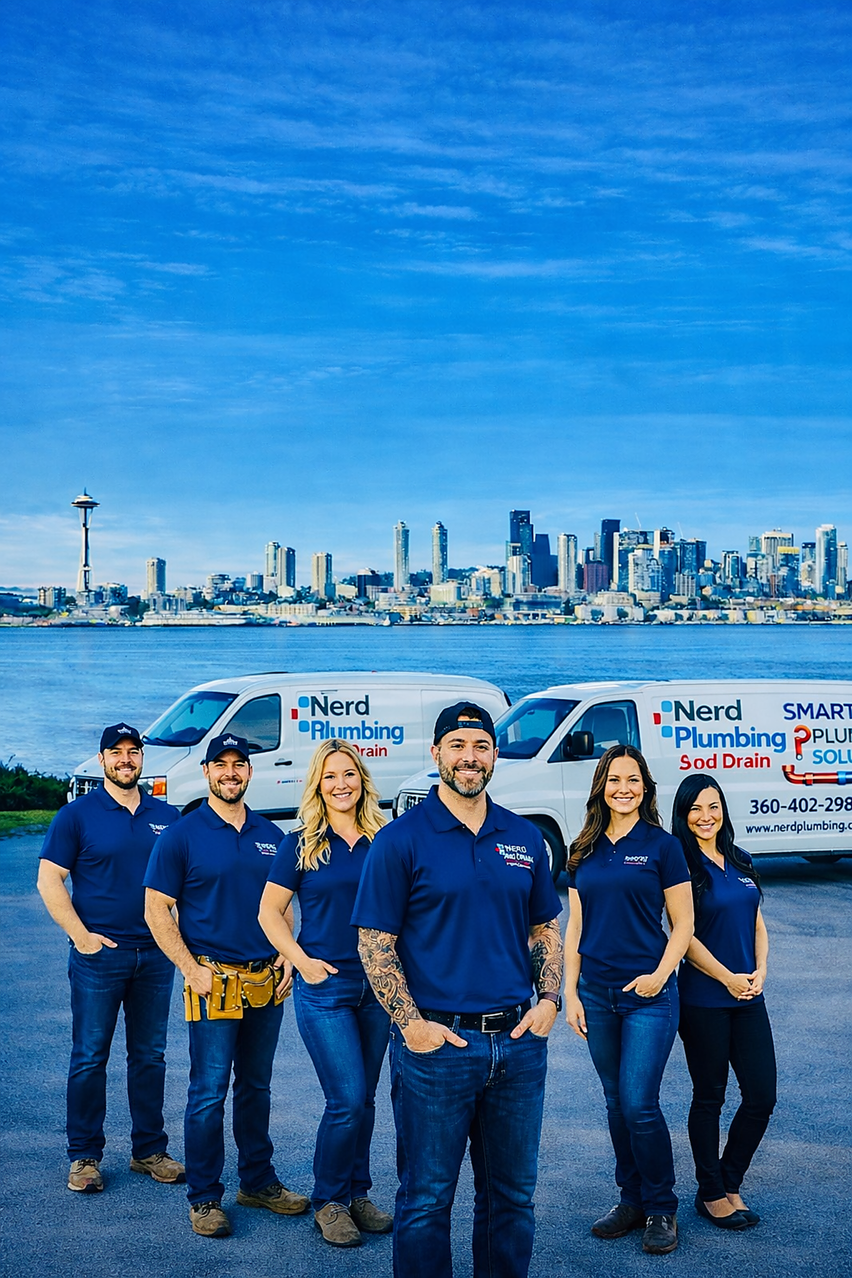 Nerd Plumbing and Drain team with service vans in the South Puget Sound plumbing company